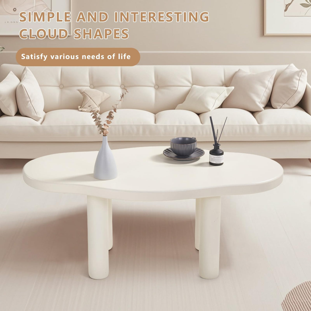 Cloud Coffee Table - Cute Coffee Table - Irregular Shape Coffee Table with 4 Legs - Modern End Table for Living Room,Apartment,Bedroom,Easy Assembly-White ANTJUMPER