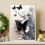 Black Butterfly 5D Diamond Painting Kits for Adults, Diamond Art Kit for White Flowers,DIY Full Round Drill Diamond Gem Art and Crafts Home Wall Decor 12 x 16 inch GEMFAMILY