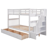 Harper & Bright Designs Twin Over Twin Bunk Bed with Stairs and Drawers, Solid Wood Stairway Bunk Bed with Storage for Kids Teens Adults, Bedroom, Dorm - White Harper & Bright Designs