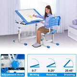Kids Desk and Chair Set Adjustable Height Ergonomic Children's Table with Storage Drawer Kids Study Homework Desk Table for 3-15 Kids (Blue) Dkeli