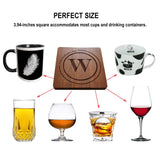 Personalized Coasters, Custom Engraved Wood Coasters for Drinks, Monogram Coasters with Holder, Wedding Gifts, Parents Gifts (W, Set of 4) MOJIA