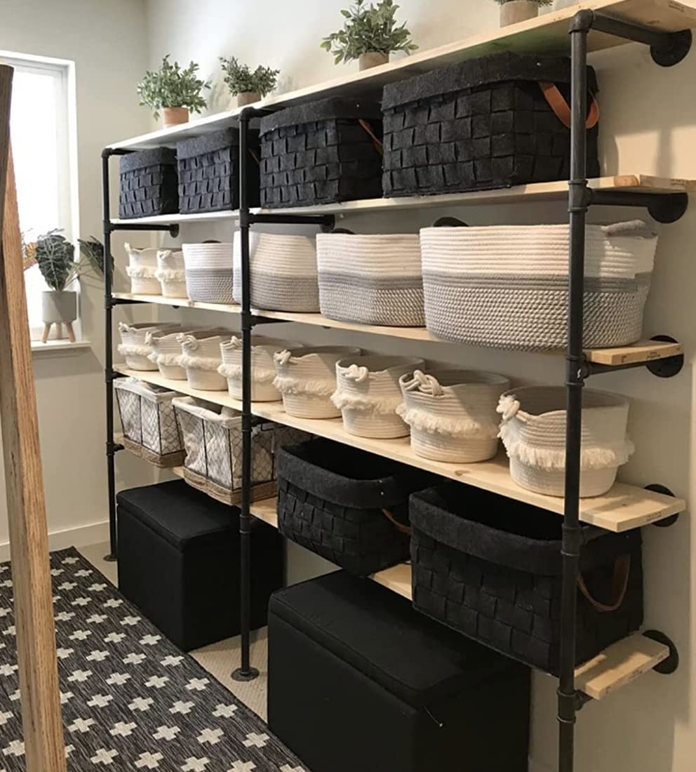 (14“Deep,3pcs)Industrial Retro Wall Mount Iron Pipe Shelf,DIY Open Bookshelf,Hung Bracket,Home Improvement Kitchen Shelves,Tool Utility Shelves, Office Shelves, Bookshelves and bookcases FOF FRIEND OF FAMILY