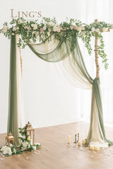 Ling's Moment Easy Hanging Wedding Arch Chiffon Drape 3 Panels White Ivory 26.5ft x 30" w Fabric for Wedding Ceremony Reception Swag Backdrop Home Decor Sheer Curtain Draping Outdoor Decorations Ling's Moment
