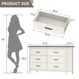IKENO 6 Drawers Wood Dresser with LED, Storage Dresser for Bedroom, Wide Chest of Drawer with Metal Handles (White with LED) IKENO