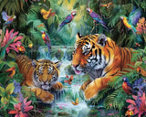 King of the Forest Paint by Numbers Two Tigers DIY Painting by Number on Canvas Waterfalls and Parrots Painting with Brushes Acrylic Paints for Adults and Beginner Home Decor 16x20 Inch（Without Frame） MSTINGSHUN