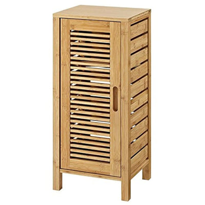 Linon Bracken 3 Shelf 1 Door Bathroom Storage Floor Cabinet, Bamboo Natural Bamboo