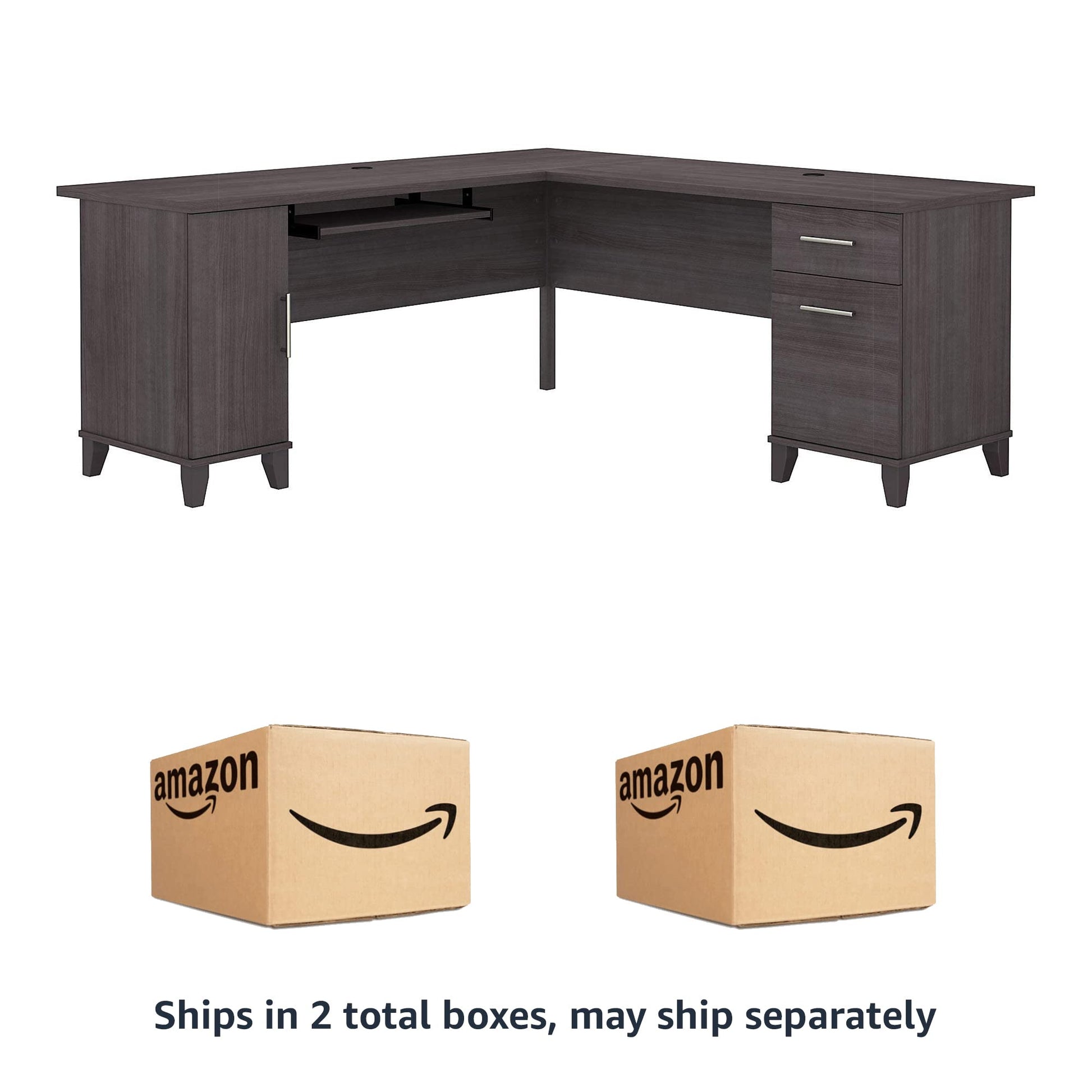 Bush Furniture Somerset L Shaped Desk with Storage | Corner Computer Table for Home Office, 72W, Storm Gray - WoodArtSupply