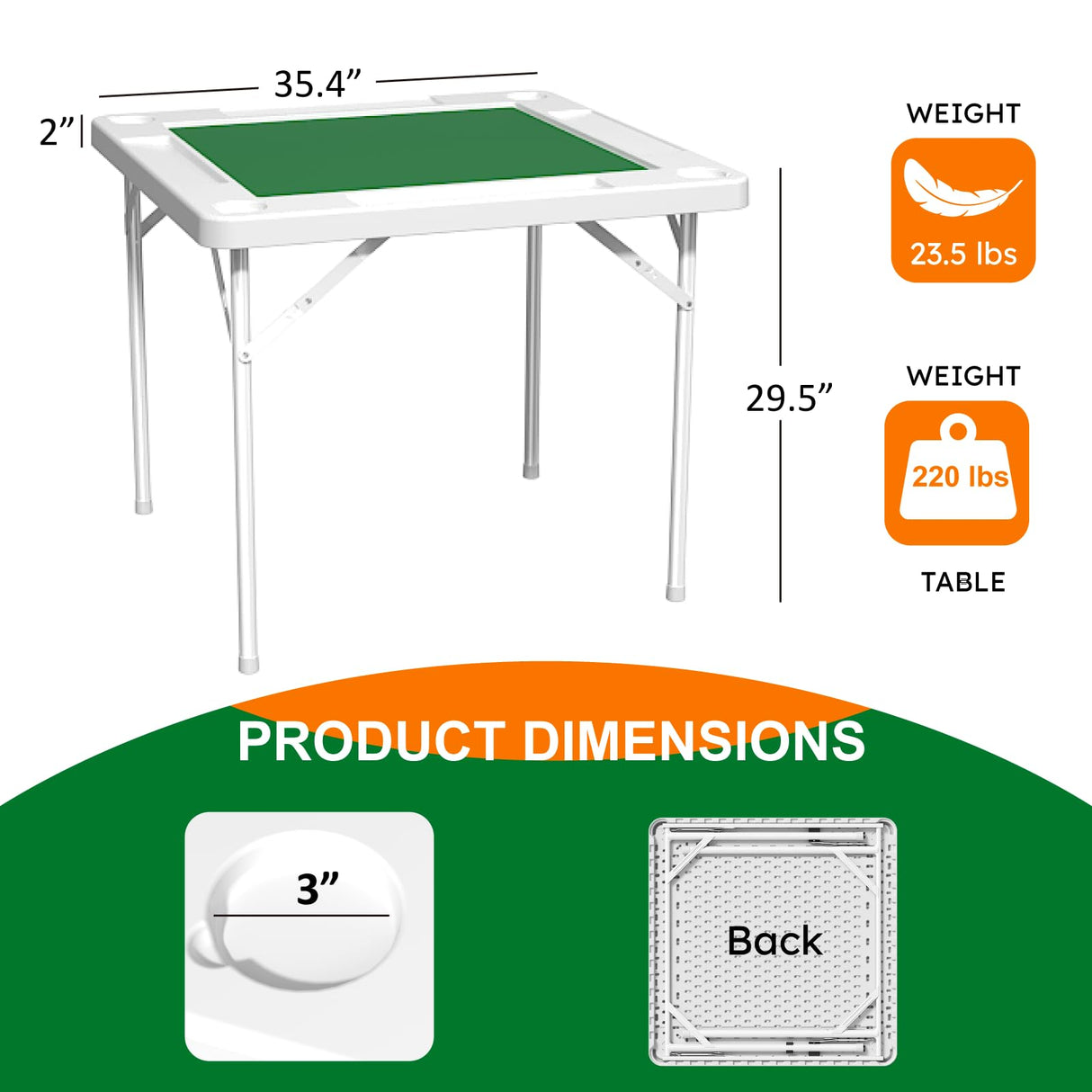 HXBOAUVS 35.4" Square Folding Card Table with Green Felt Surface - Multi-Game Mahjong Table, Domino and Poker Tables for 4 Players, Portable Design with Built-in Cup Holders for Home & Party Use HXBOAUVS