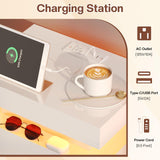 LUXOAK 3 Pieces Living Room Table Set, Modern High Gloss Coffee Table Set with LED Light and Storage Space, 2 End Side Tables with Charging Station for Living Room, Office, White LUXOAK