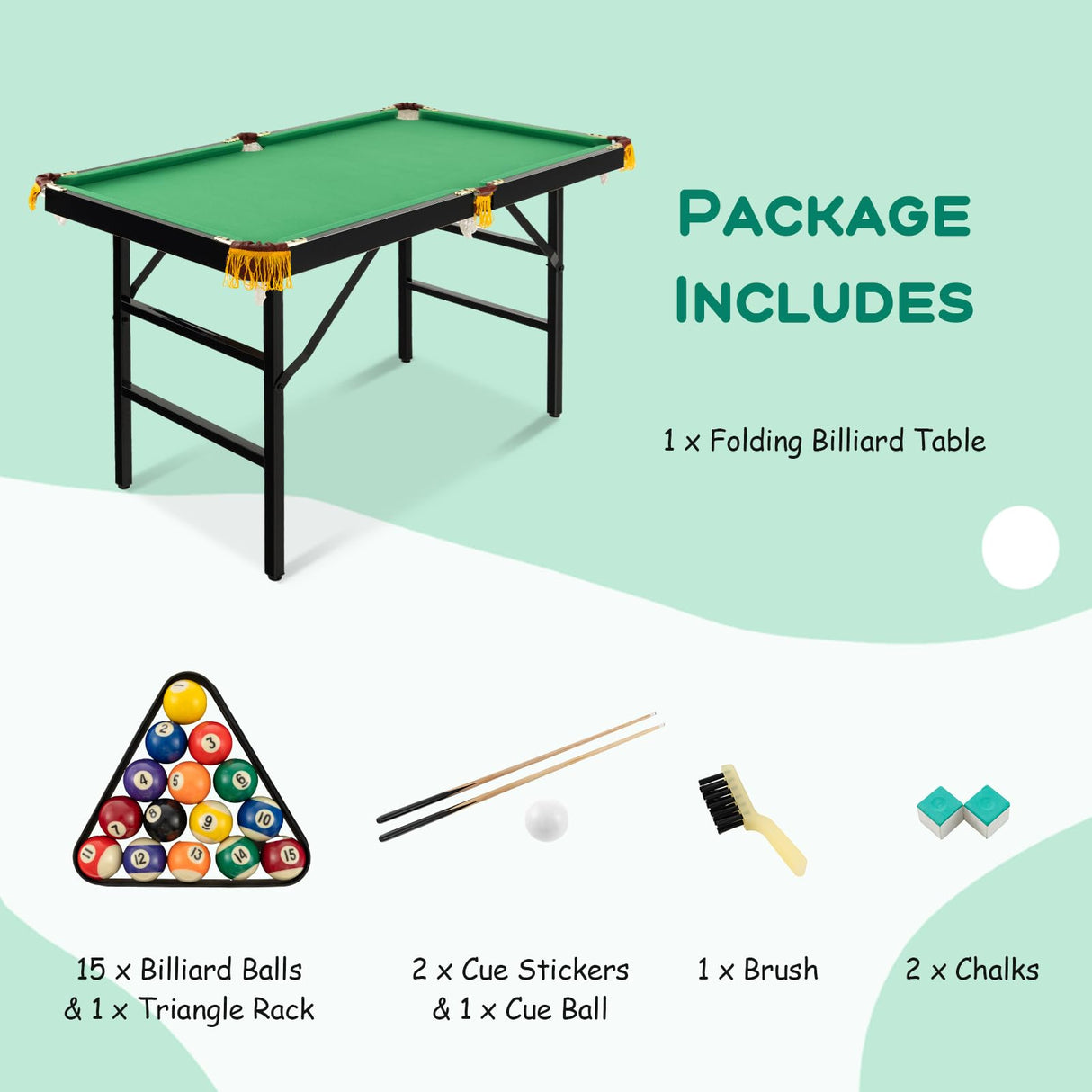 Costzon 47" Folding Billiard Table, Pool Game Table Includes Balls, Cues, Triangle, Chalk, Brush for Kids, Multipurpose Game Table for Parties & Family Gatherings (Black & Green) Costzon