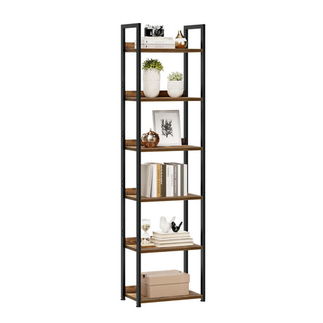 NUMENN Narrow Bookshelf, 6 Tier Bookshelves, Home Office Bookcase Shelf Storage Organizer, Free Standing Storage Shelving Unit for Bedroom, Living Room and Home Office, Vintage NUMENN