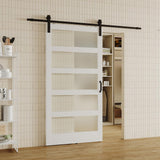 Lakenyon 42in x 84in Glass Barn Door with 6.98 Ft Sliding Door Hardware Kit, Handle, 5-Panel Frosted Glass, Solid Wood & MDF White-Primed Barn Door Panel, Pre-Drilled, Easy to Assemble Lakenyon