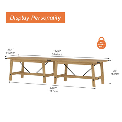 WAMPAT Set of 2 Farmhouse Dining Tables for 8-12 Persons with Heavy Duty Wooden Legs, 135.4 Inch Rectangular Modern Wood Kitchen Table for Dining Room & Living Room, Oak Brown - WoodArtSupply