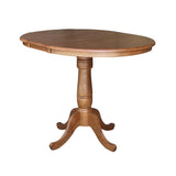 IC International Concepts 36" Round Top Pedestal 12" Leaf-35.3" H Dining Table, Distressed Oak IC International Concepts