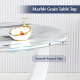 TesNus Round Dining Table Set for 4 with Chairs,Marble Top Pedestal Table and White Faux Leather Chairs, Modern Circular Kitchen Dining Table Set for Apartment, Modern Home,New House for 4 People TesNus