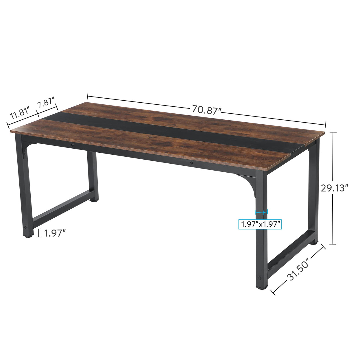 Tribesigns Modern Computer Desk, 70.8 x 31.5 inch Large Office Desk Computer Table Study Writing Desk Workstation for Home Office, Rustic/Black Tribesigns