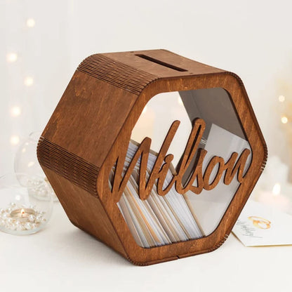 lmllml Personalized Wedding Card Box Rustic Wood Card Box for Wedding Reception Deco, Custom Wooden Memory Box Carving Name and Date, Large 11.9x11x6.3, Wood Brown - WoodArtSupply