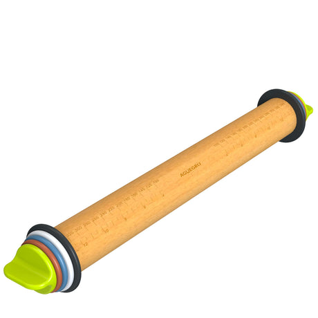 Aguegro Rolling Pin with Adjustable Thickness Ring, Dough Thickness for Baking, Fondant, Pizza, Crust, Cookies, Pastry, 13.6" Wooden Rolling Pin with 4 Multi-Color Thickness Rings Aguegro