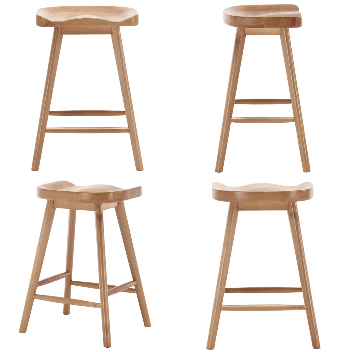 DUOMAY Backless Counter Stools Set of 4, Modern 24.25" Seat Height Low Bar Chairs Solid Rubber Wood Counter Height Barstools Farmhouse Dining Stools for Home Kitchen, Brown DUOMAY