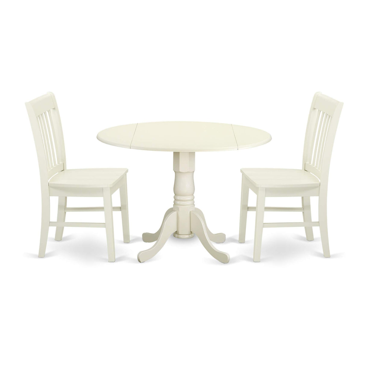 East West Furniture DLNO3-LWH-W 3 Piece Dinette Set for Small Spaces Contains a Round Dining Table with Dropleaf and 2 Kitchen Dining Chairs, 42x42 Inch, Linen White East West Furniture