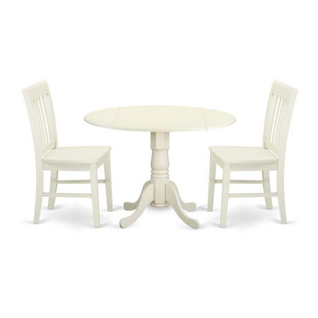 East West Furniture DLNO3-LWH-W 3 Piece Dinette Set for Small Spaces Contains a Round Dining Table with Dropleaf and 2 Kitchen Dining Chairs, 42x42 Inch, Linen White East West Furniture