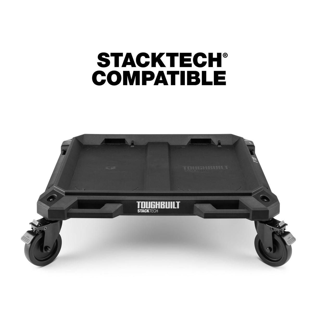 ToughBuilt 4-Wheel Cart, Tool Box Dolly for StackTech Toolboxes and Organizers - Heavy-Duty Rolling Base with Locking Casters, Tie-Down Points and Automatic Lock System ToughBuilt