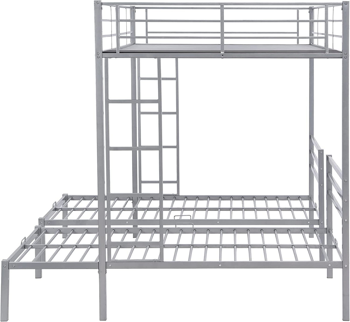 Harper & Bright Designs Metal Triple Bunk Beds Full Over Twin & Twin Bunk Bed with Upper Built-in Shelf, 3 Bed Bunk Beds with 2 Ladders for Kids, Teens, Adults, Silver Harper & Bright Designs