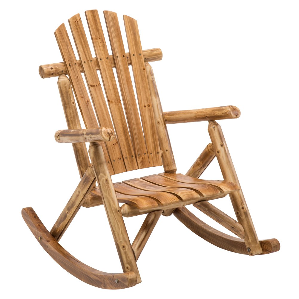 DJL Antique Wood Outdoor Rocking Log Chair Wooden Porch Rustic Log Rocker - WoodArtSupply