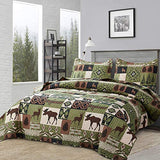 Quilts Set King Size Rustic Quilt Bedspread Coverlet King Quilt Bedding Country Lodge Patchwork Quilt Home Lightweight Reversible Bedspread Rustic Bear Bedding Cabin Moose Forest Animal Coverlet Olive ARL HOME