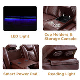 Toseslo Power Recliner Sofa Set, Brown Leather 3 Pieces Sectional Couch, Living Room Furniture Sets with LED Light, Modern Power Reclining Sets with Storage Console/Cup Holder for Living Room Toseslo
