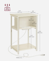 VASAGLE Side Table with Charging Station, 3-Tier End Table with USB Ports and Outlets, Nightstand for Living Room, Bedroom, 11.8 x 13.4 x 22.8 Inches, Plug-in Series, Cream White VASAGLE