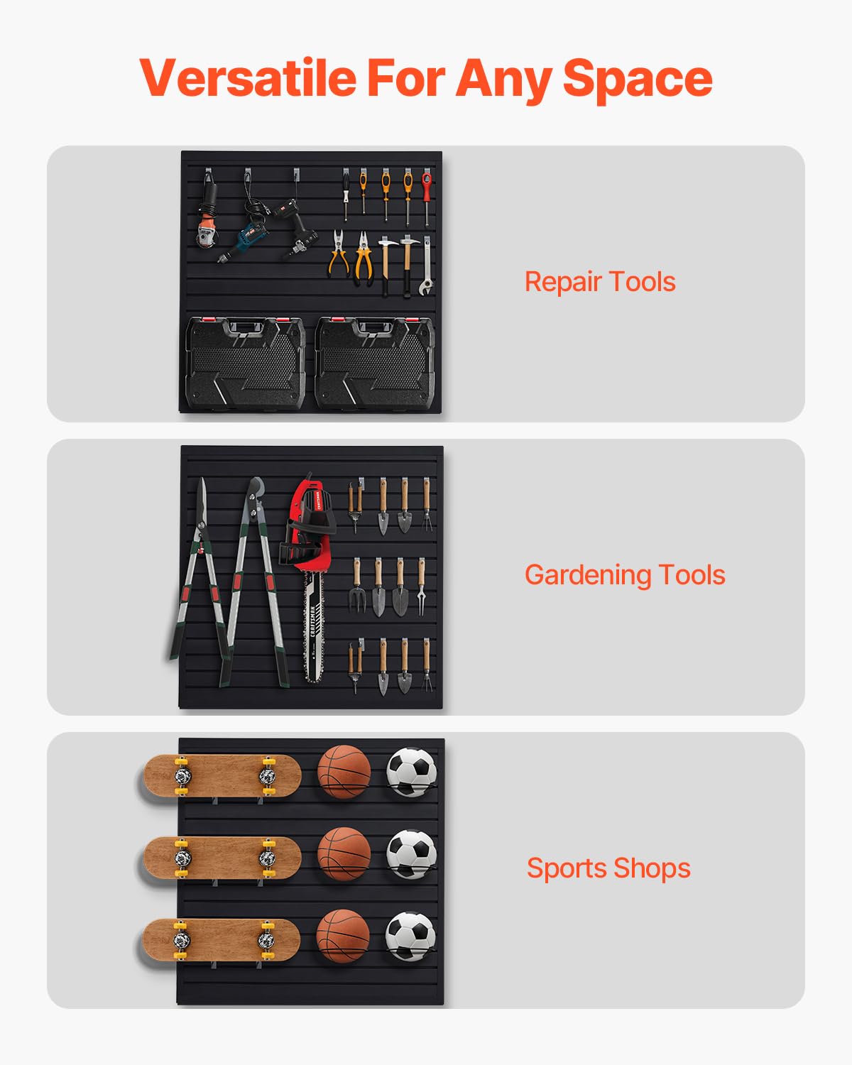 VEVOR Slat Wall Paneling, 4 x 4 ft, PVC Garage Slatwall with Modular Design, Black Slat Wall Easy-to-Install Adjustable Slatwall Panel with Coupling Structure & DIY Cutting, Fits for Storage & Display VEVOR