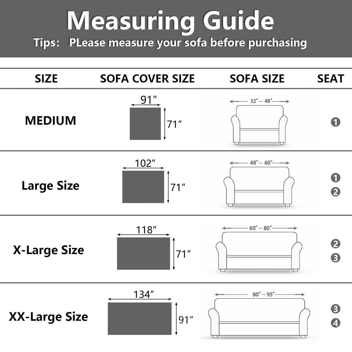 MEETSKY White Couch Cover Sofa Covers Slipcover for Loveseat Recliner Chair Futon, Washable Protector Thick Breathable Fabric, Living Room/Bedroom Decoration (71"x 91", Medium, White) MEETSKY