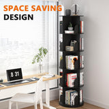Nidouillet Rotating Bookshelf Tower, 5 Tier Spinning Bookcase Lazy Susan, Revolving 360 Book Shelf Storage Round Organizer, Vertical Rotate Turning Corner Book Case for Small Space, Black Nidouillet