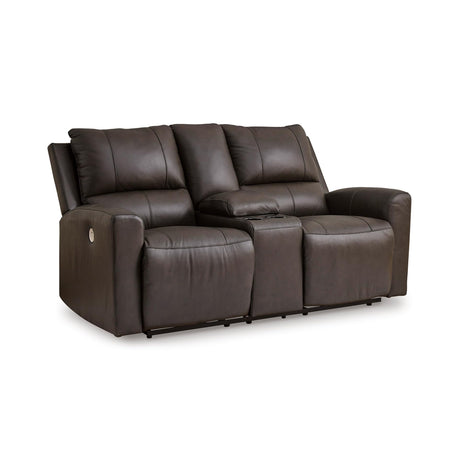 Signature Design by Ashley Boxmere Modern Leather Match Power Reclining Loveseat with Console and USB Ports, Dark Brown Signature Design by Ashley