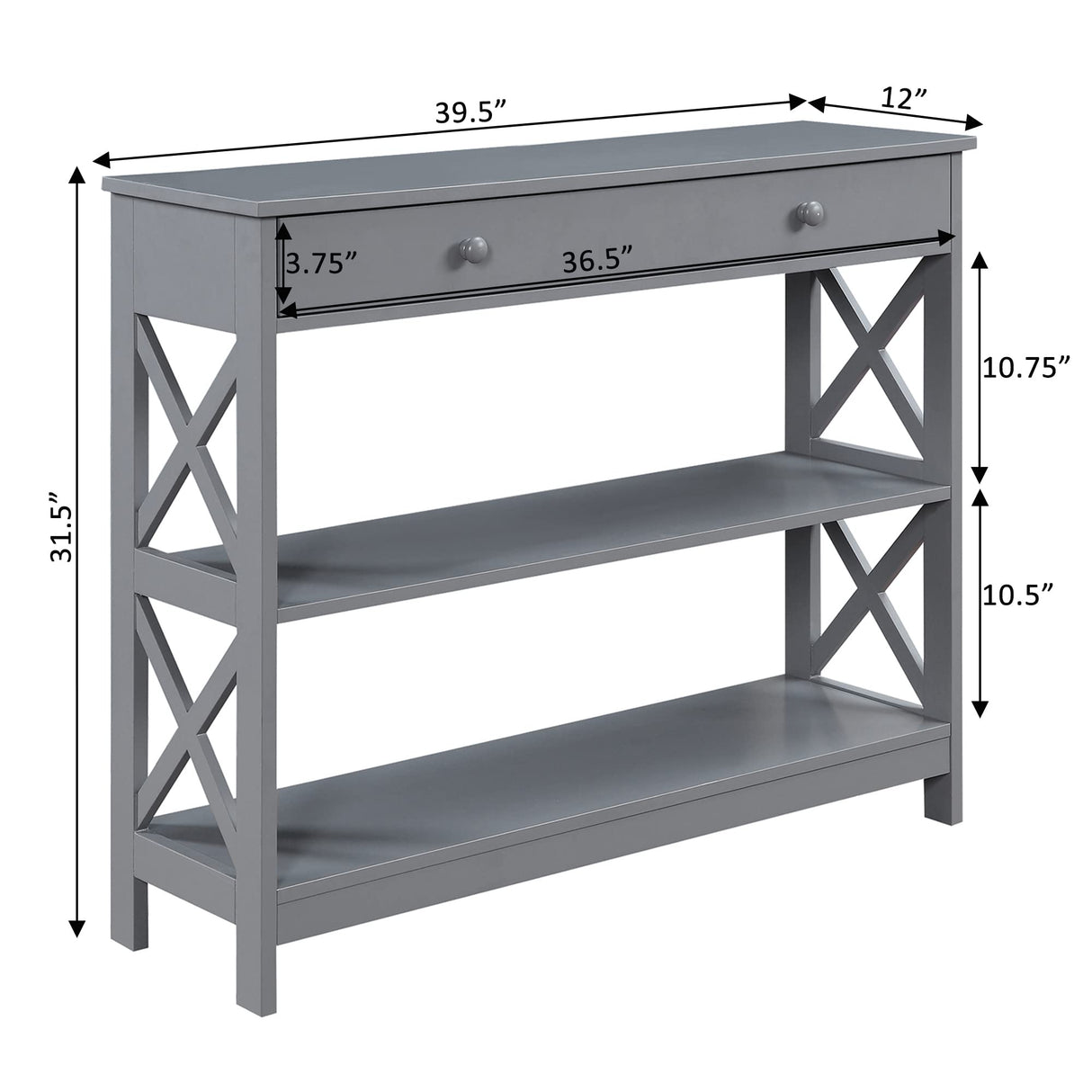 Convenience Concepts Oxford 1-Drawer Console Table 39.5" - Sofa Table with Storage Shelf, Transitional Entryway Hall Table for Living Room, Kitchen, Bedroom, Gray Convenience Concepts