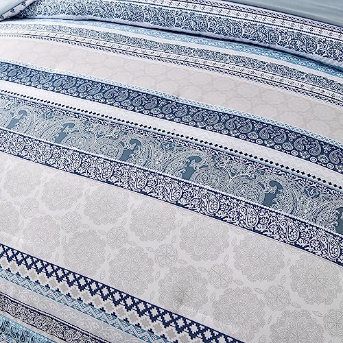 Cottolester Boho Comforter Set King Size Light Blue Comforter Set 8 Piece Bed in a Bag Striped Paisley Bedding Sets Cottolester