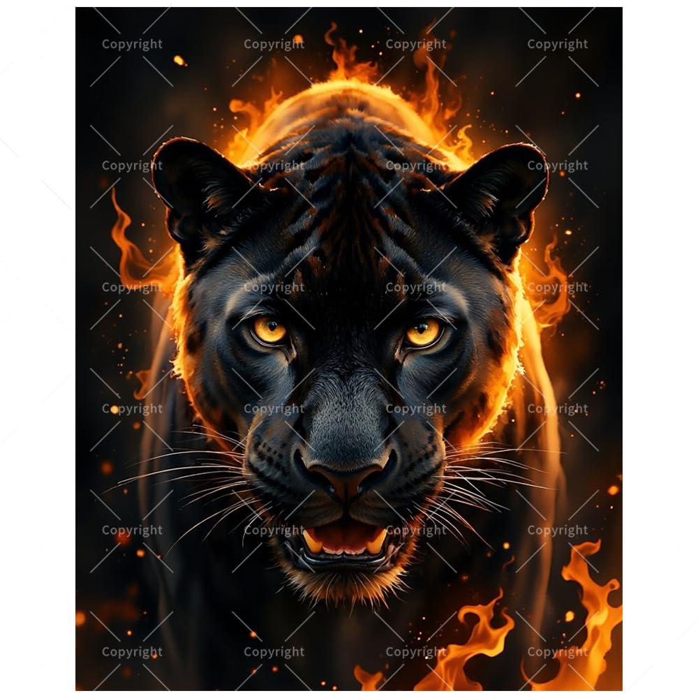 Black Panther Paint by Numbers Kit for Adults - DIY Fiery Panther Painting on Canvas 16x20 Inches, Acrylic Paint Set, Suitable for Beginners, Animal Art for Home Decoration or Gifts TAOPAOLAB