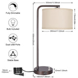 Side Table Lamp with Dual USB Ports, Dimmable Bedside Lamp Modern Nightstand Lamp Desk Reading Lamp with Linen Lampshade for Bedroom, Living Room, Study Room, Office, 9W 3000K LED Bulb Included Seaside village