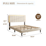 CXVX Adjustable Velvet Platform Full Size Bed with LED Lights, Charging Station & Wooden Slats, Upholstered Bed Frame with Headboard, Noise-Free Mattress Foundation, No Box Spring Required CXVX