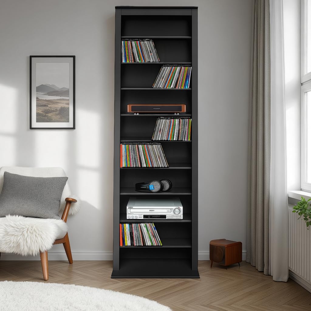 Prepac Narrow Cabinet Media Storage, Slim Barrister Tower, Black Prepac