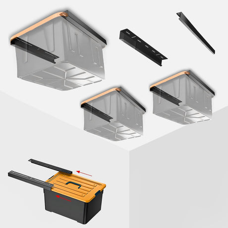 GLOBLED Overhead Garage Storage Rack, Adjustable Ceiling Mounted Garage Organizer, Heavy Duty Metal Overhead Shelf support up to 2 Bin,Space Saver Storage System for Home, Basement – Black GLOBLED