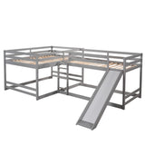 Merax Full and Twin Size L-Shaped Bunk Bed with Slide and Short Ladder,Gray Merax