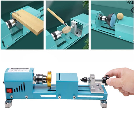 BACHIN Mini Lathe Wood Lathe Machine Multi-Purpose Type Lathe with Wood Lathe Milling Accessories, for Wood Polishing, Grinding, Cutting and Milling ，2.76 in x 6.3 in, 24VDC 96W，7 Speeds BACHIN