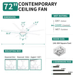 YITAHOME 72 Inch Ceiling Fans with Lights and Remote Control for Indoor/Covered Outdoor, Reversible Quiet DC Motor, 8 Blades with 6 Speed, Modern Ceiling Fans for Living Room -White YITAHOME