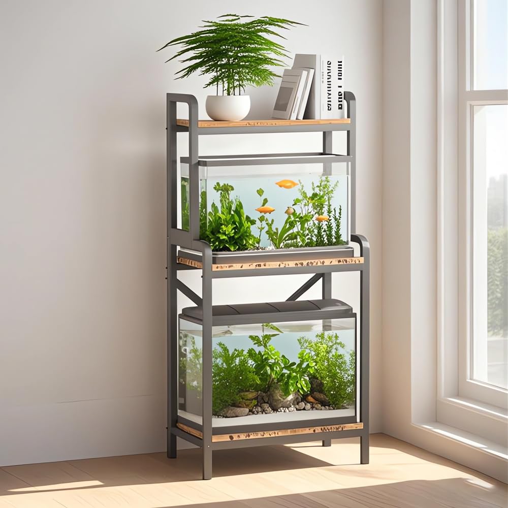 KaKaBB 5-10 Gallon Fish Tank Stand, Upgrade Heavy Duty Aquarium Stand with 3-tier Storage Shelf Fits Turtle Tank, Reptile Tank (BLACK) KaKaBB