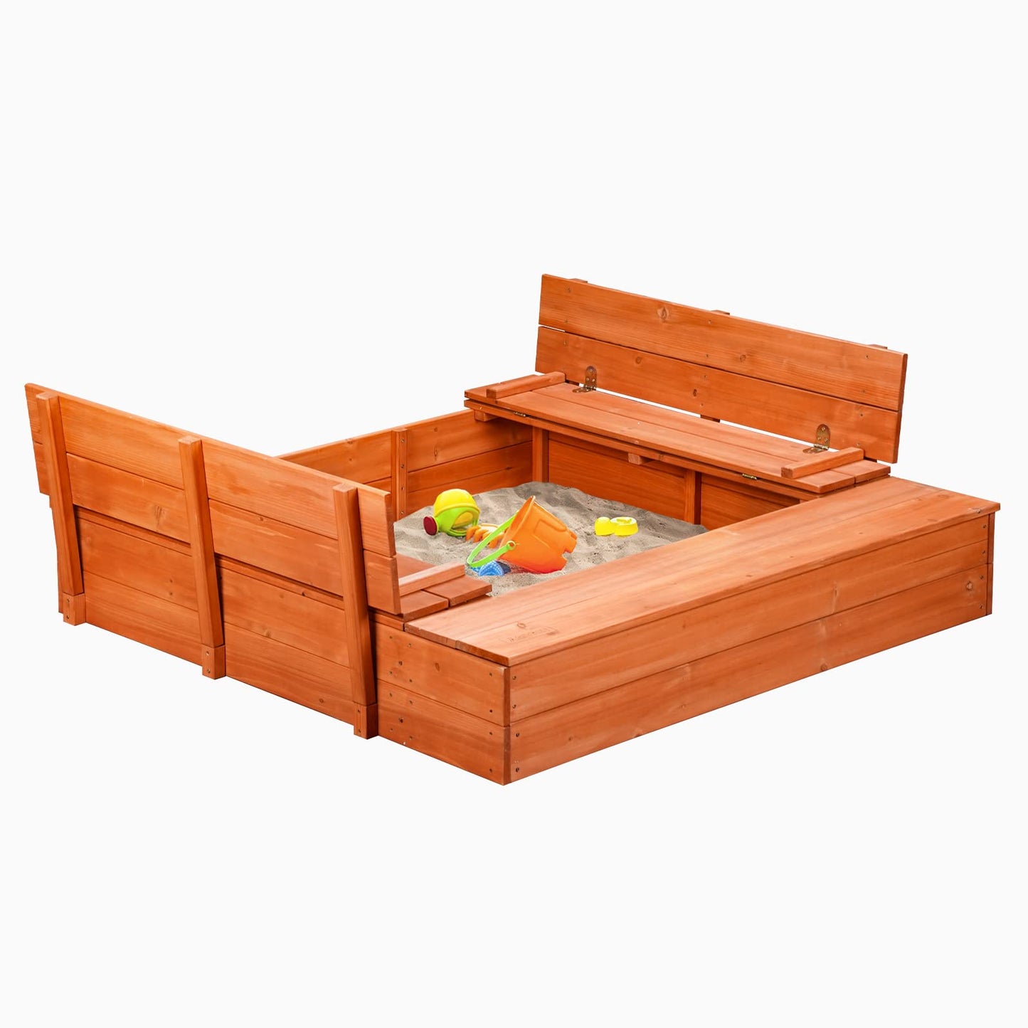 Kids Wooden Sandbox with Cover and Foldable Storage Bench Seats, Sand Table with Protection Bottom Liner,Kids Play Equipment for Outdoor Backyard Garden 47X47in. - WoodArtSupply