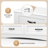 Gizoon 6 Drawer Dresser for Bedroom，47'' Larger Chest of Drawers with Mental Handle for Kids Room, White Dresser with 6 Storage Drawers for Living Room, Entryway and Hallway, White Gizoon