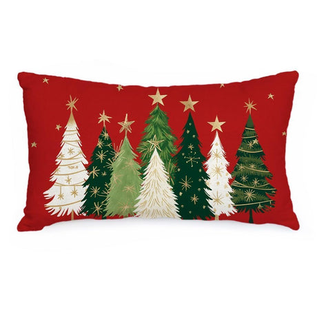 AACORS Christmas Pillow Cover 12X20 Inch Watercolor Christmas Tree Stars Decoration Holiday Farmhouse Winter Pillow Case for Sofa Couch Decor（Red） AA231-12-N AACORS