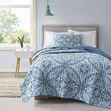 Comfort Spaces Reversible Quilt Set-Vermicelli Stitching Design All Season, Lightweight, Coverlet Bedspread Bedding, Matching Shams, Twin/Twin XL (66 in x 90 in), Gloria Damask Aqua 2 Piece Comfort Spaces